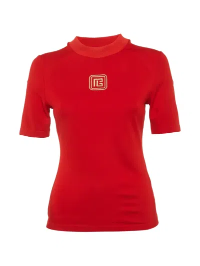 Pre-owned Balmain Logo-embroidered T-shirt In Red