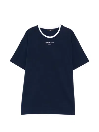 Balmain Kids' Logo-embroidered T-shirt In Blue