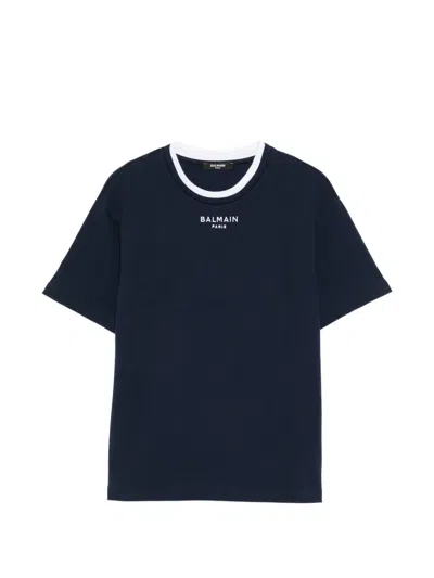 Balmain Kids' Logo-embroidered T-shirt In Blue