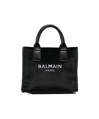 Balmain Logo-embroidered Velvet Tote Bag In Black