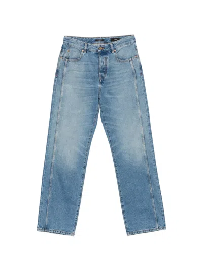 Balmain High Waist Wide Leg Casual Denim Jeans In Blue