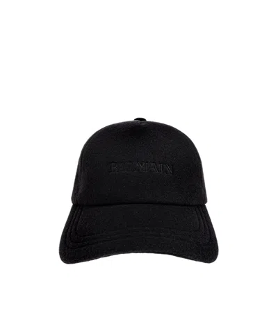 Balmain Logo-embroidered Wool Cap In Black
