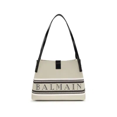 Balmain Logo-jacquard Cotton Shoulder Bag  Beige