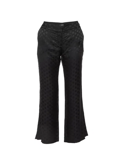 Pre-owned Balmain Logo-jacquard Palazzo Pants In Black