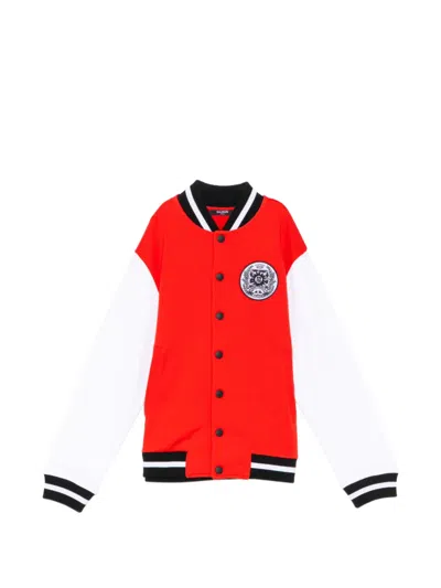 Balmain Kids' Logo-patched Two-tone Jacket In Red