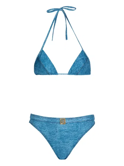 Balmain Logo-plaque Bikini In Blue