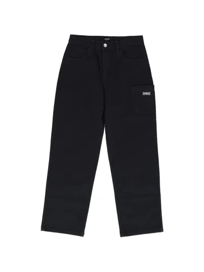 Balmain Kids' Logo-plaque Cargo Jeans In Black