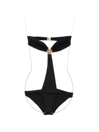Balmain Logo-plaque Cut-out Swimsuit In Black