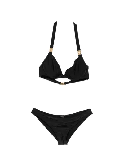 Balmain Logo-plaque Halterneck Bikini Top In Black