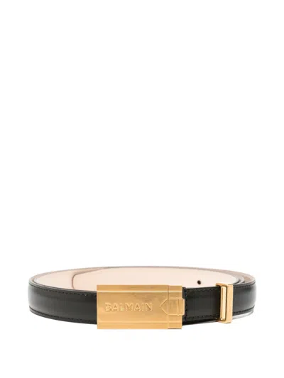 Pre-owned Balmain Logo-plaque Leather Belt In Black