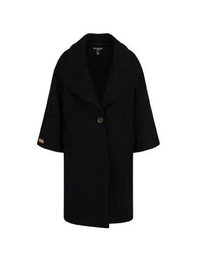 Balmain Kids' Logo-plaque Oversized-lapels Coat In Black