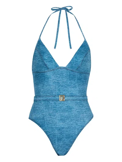 Balmain Belted One-piece Swimsuit In Animal Print
