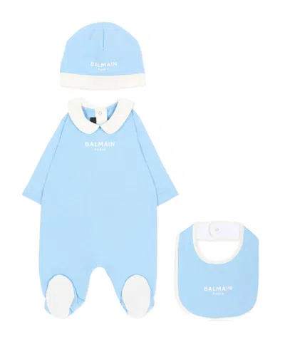 Balmain Logo-print Bib Bodysuit And Beanie Set In Blue