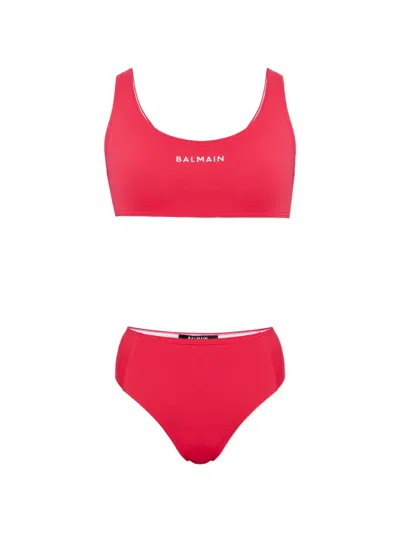 Balmain Logo-print Bikini In Red