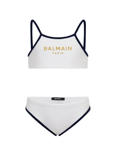 Balmain Kids' Logo-print Bikini In White