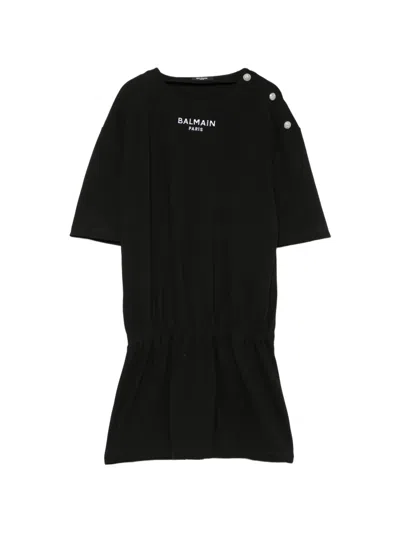 Balmain Kids' Logo-print Button-detail Dress In Black