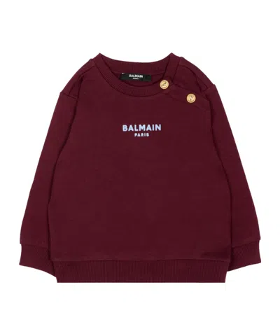 Balmain Logo-print Button-detail Sweater In Red