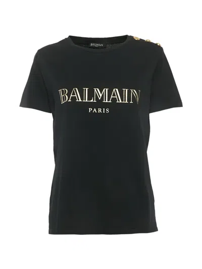 Pre-owned Balmain Logo-print Button-detail T-shirt In Black