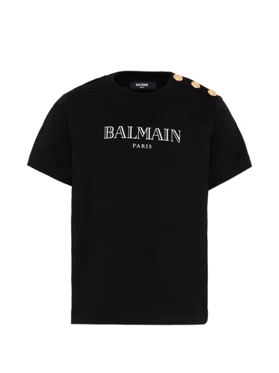 Balmain Logo-print Button-detail T-shirt In Black