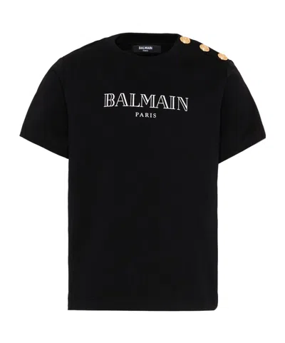 Balmain Kids' Logo-print Button-detail T-shirt In Black