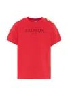 Balmain Logo-print Button-detail T-shirt In Red