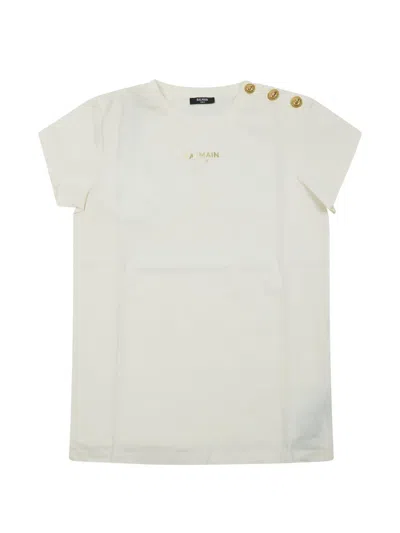 Balmain Kids' Logo-print Button-detail T-shirt In White