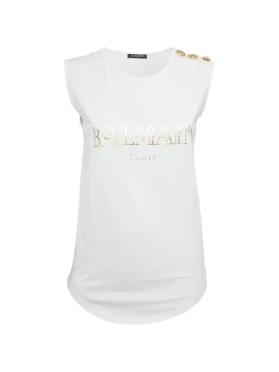 Pre-owned Balmain Logo-print Button-detail T-shirt In White