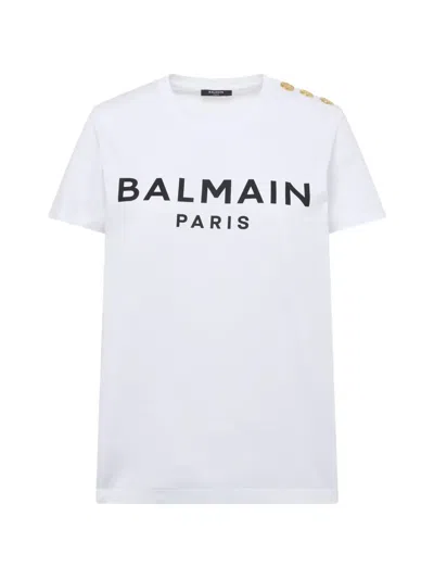 Balmain Logo-print Button-detail T-shirt In White