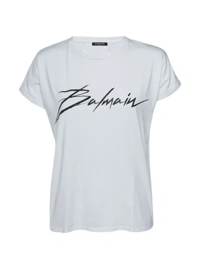 Pre-owned Balmain Logo-print Cap-sleeve T-shirt In White