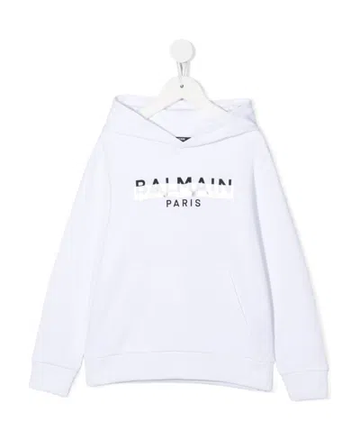 Balmain Logo-print Cotton Hoodie In White