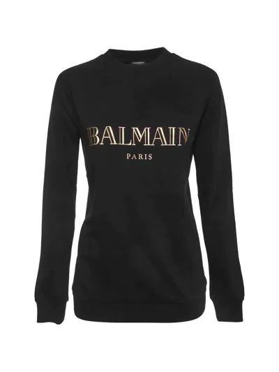 Pre-owned Balmain Logo-print Cotton Sweatshirt In Black