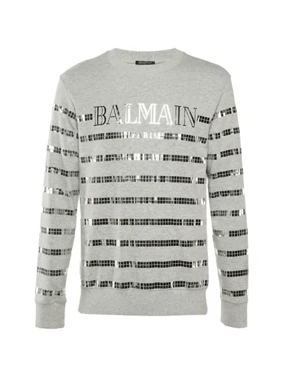 Pre-owned Balmain Logo-print Cotton Sweatshirt In Gray