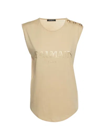 Pre-owned Balmain Logo-print Cotton Top In Neutral