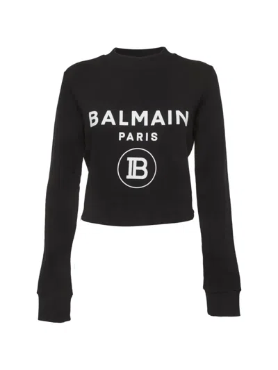 Pre-owned Balmain Logo-print Cropped Sweater In Black