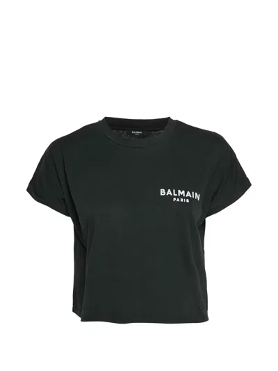 Pre-owned Balmain Logo-print Cropped T-shirt In Black