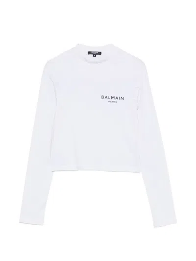 Balmain Logo-print Cropped T-shirt In White
