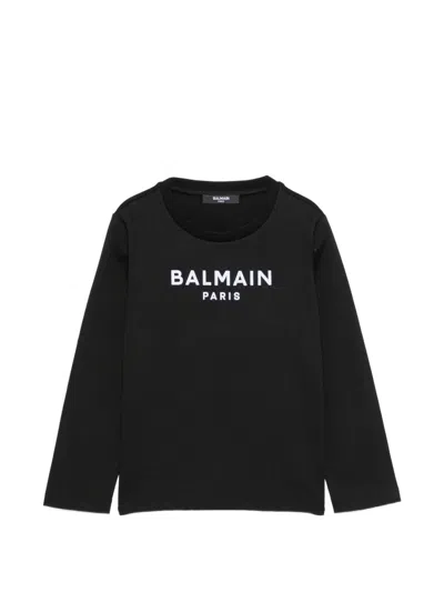 Balmain Kids' Logo-print Long-sleeve T-shirt In Black