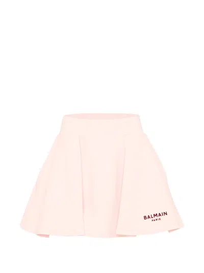 Balmain Kids' Logo-print Pleated Skirt In Pink