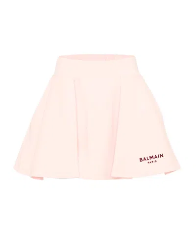 Balmain Logo-print Pleated Skirt In Pink
