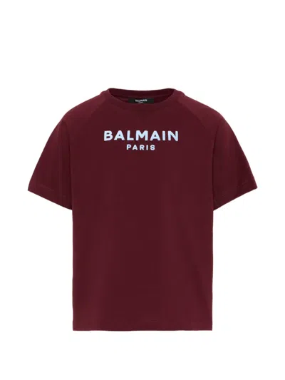 Balmain Kids' Logo-print Raglan-sleeve T-shirt In Red
