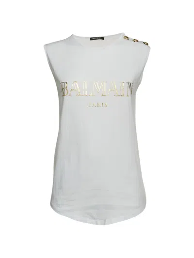 Pre-owned Balmain Logo-print Sleeveless Top In White