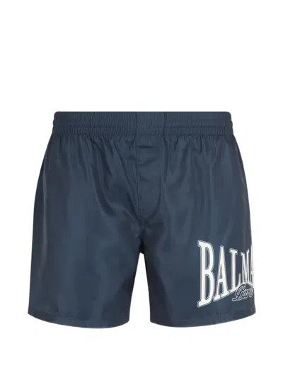 Balmain Logo-print Swim Shorts In Blue