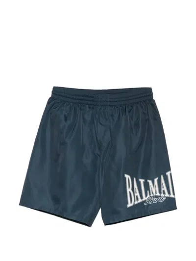 Balmain Logo-print Swim Shorts In Blue