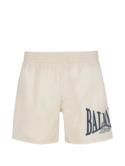 Balmain Logo-print Swim Shorts In Neutral