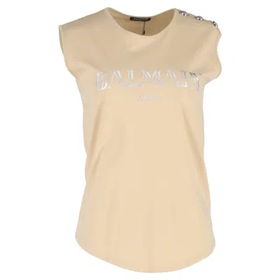 Balmain Logo-print Tank Top In Beige Cotton In Neutral