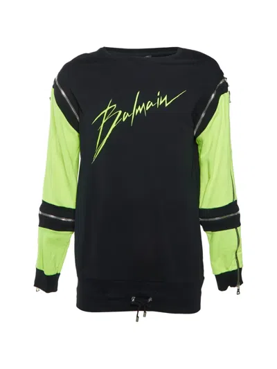 Pre-owned Balmain Logo-print Zip-detail Top In Black