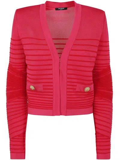 BALMAIN BALMAIN LON SLEEVES SIDE TO SIDE FLECHAGE KNIT CARDIGAN