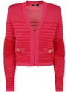 Balmain Lon Sleeves Side To Side Flechage Knit Cardigan In Oko Fuxia Red