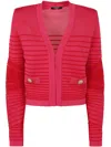 Balmain Lon Sleeves Side To Side Flechage Knit Cardigan In Pink