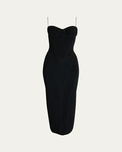 Balmain Long Bustier Knit Dress In Black